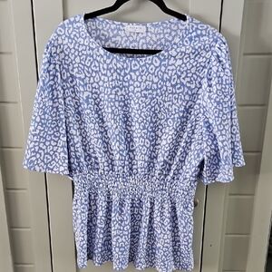 Papaya Light Blue and White Leopard Print Blouse Sz 20 Fits Smaller